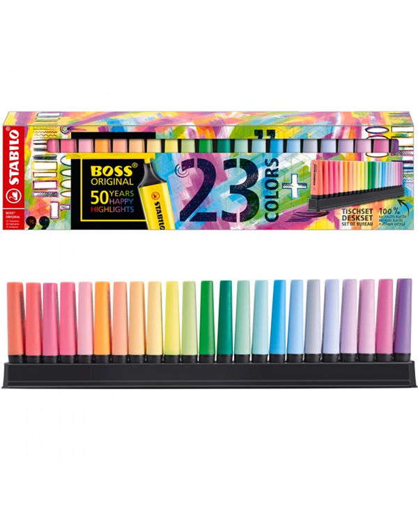 Evidenziatori STABILO Boss Original Desk-Set 50 Years Edition 23 Colori assortiti 9 Neon + 14 Pastel