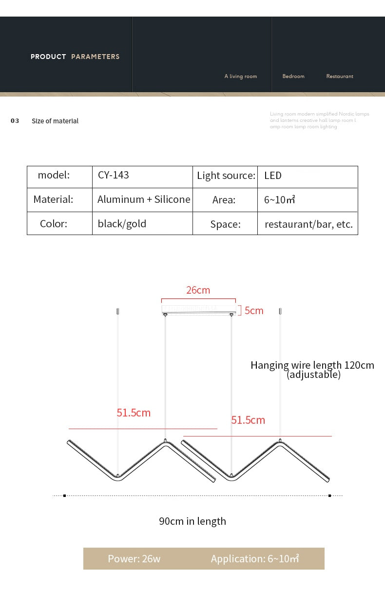 Lampadario Led a sospensione oro/nero