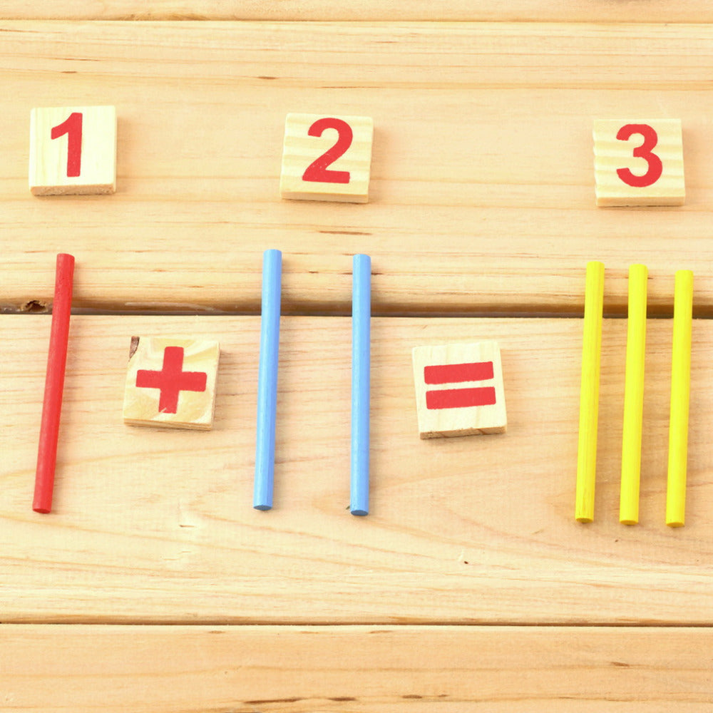Bastoncini matematici di conteggio in legno con numeri e segni - Montessori