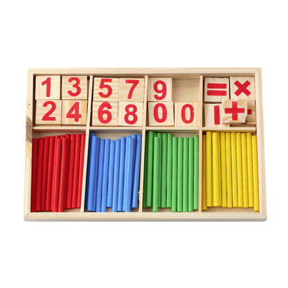 Bastoncini matematici di conteggio in legno con numeri e segni - Montessori