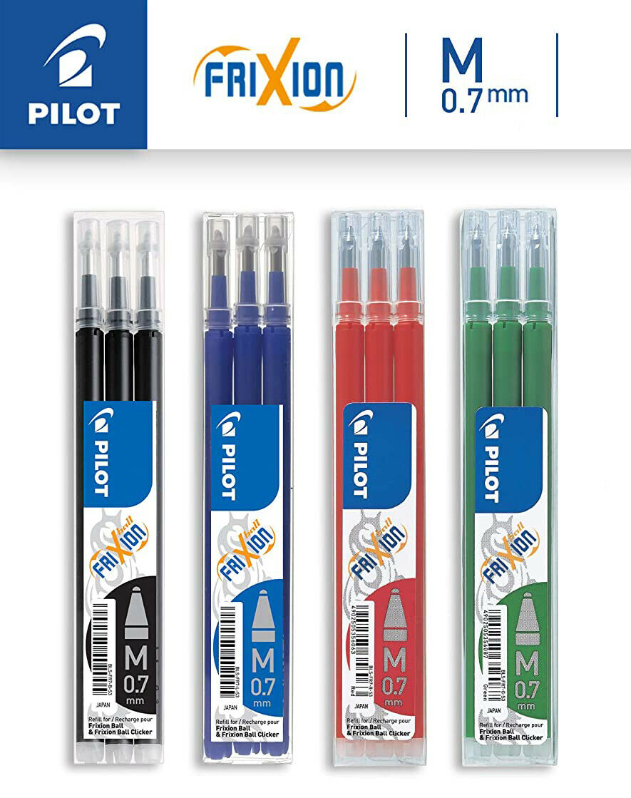 Pilot Frixion Ball Refill per Penna a Sfera, 0.7 mm, 3 Refill per Colore Ricariche